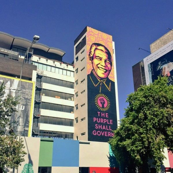 Nelson Mandela Mural by Shepard Fairey The Purple Shall Govern Mandela mural Mzansi Girl