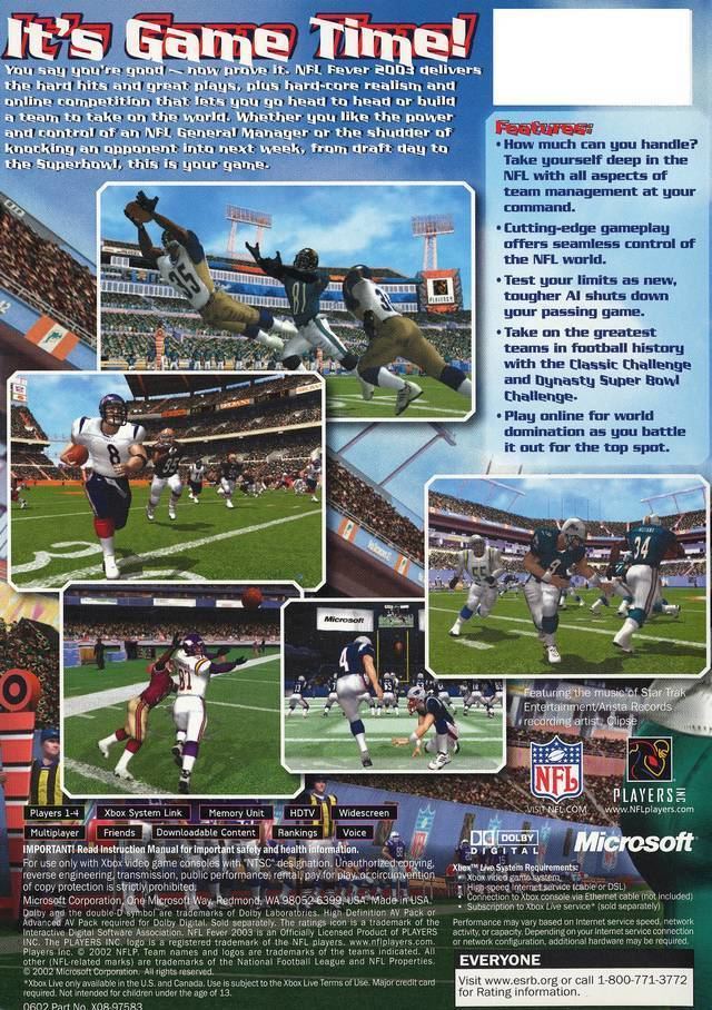 NFL Fever 2003 NFL Fever 2003 Box Shot for Xbox GameFAQs