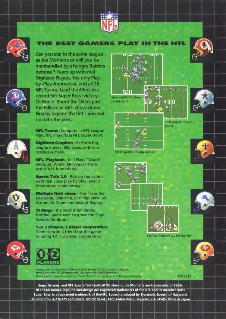 NFL Sports Talk Football '93 NFL Sports Talk Football 3993 Starring Joe Montana 1992 Genesis box