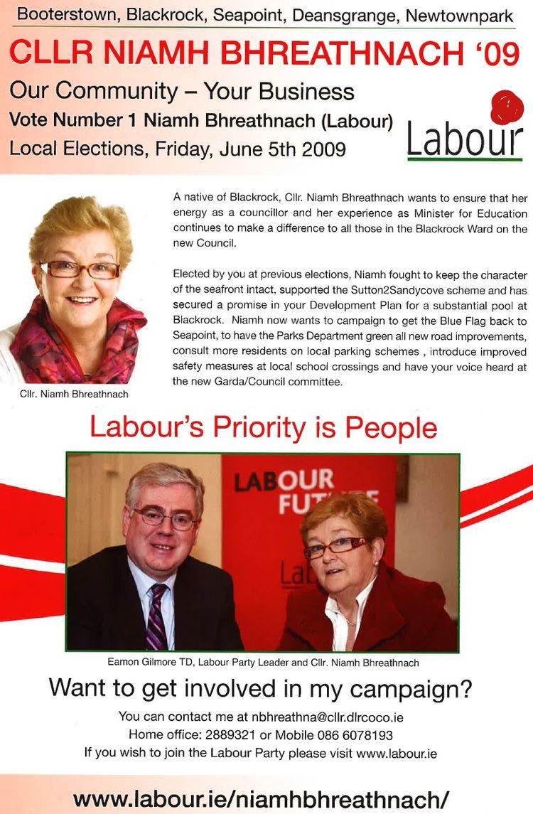 Niamh Bhreathnach Leaflet from Niamh Bhreathnach Labour Party 2009 Local Elections