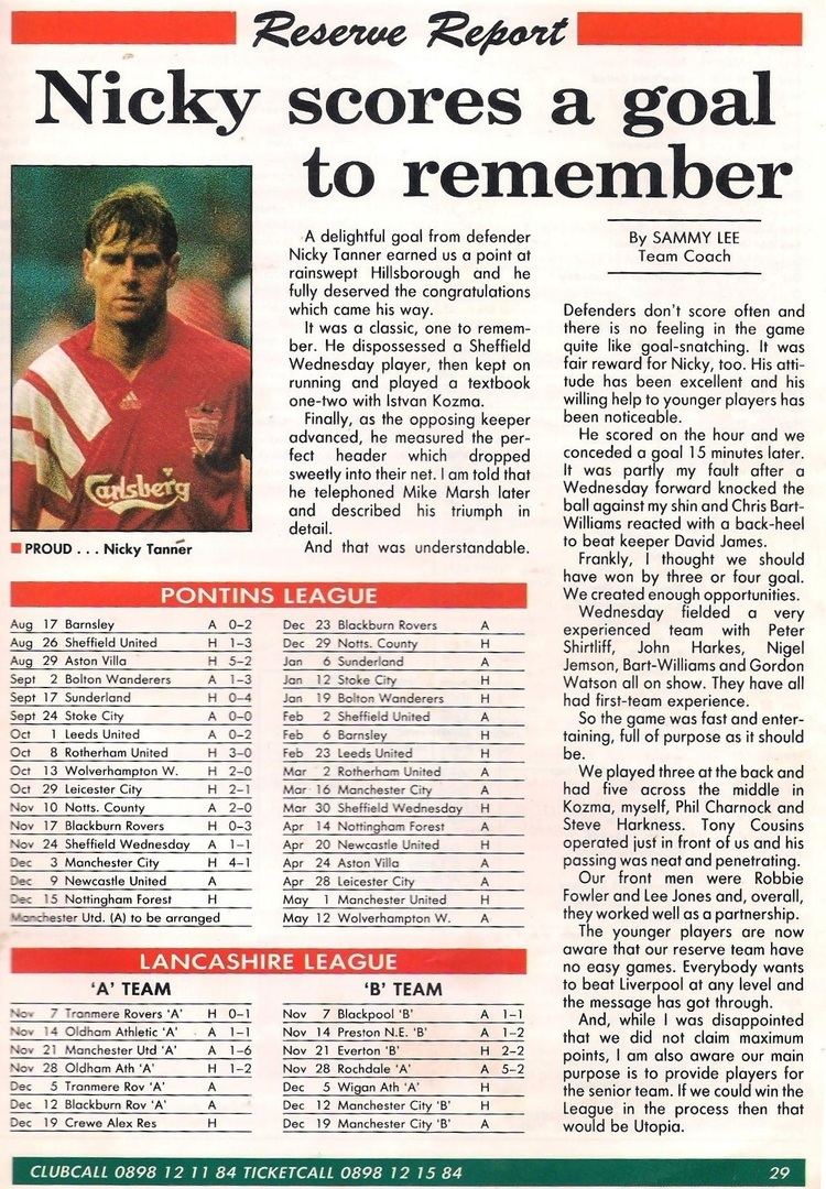 Nick Tanner (footballer) Liverpool career stats for Nick Tanner LFChistory Stats galore