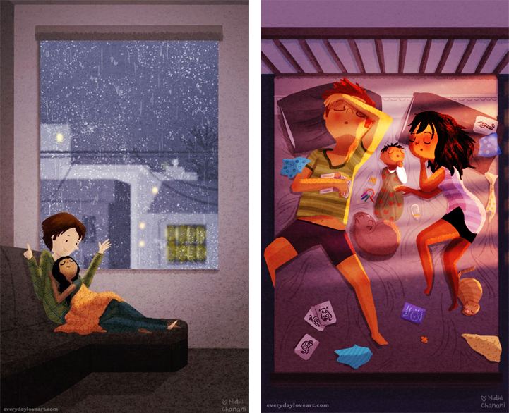 Nidhi Chanani Simple Illustrations Reveal Endearing Moments of Love in Lifes