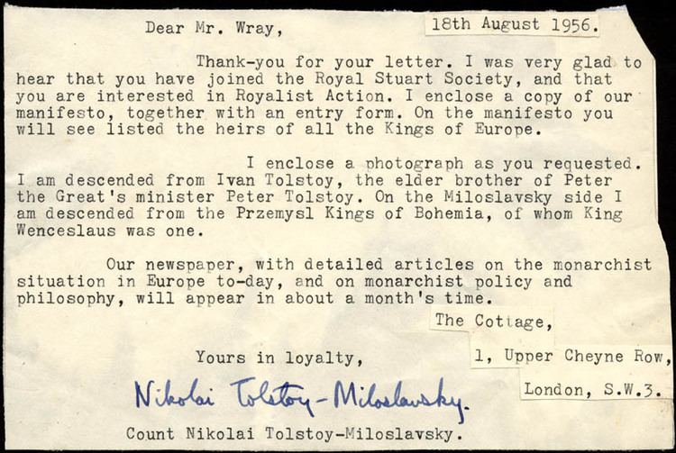 Nikolai Tolstoy Count Nikolai Tolstoy Typed Letter Signed 08181956 Autographs
