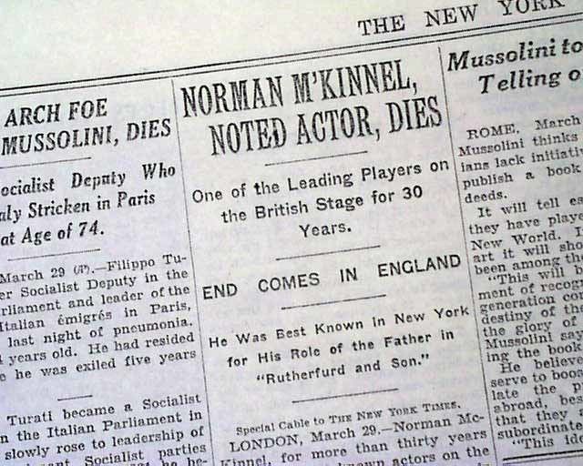 Norman McKinnel NORMAN McKINNEL Scottish Stage Film Actor Playwright DEATH 1932
