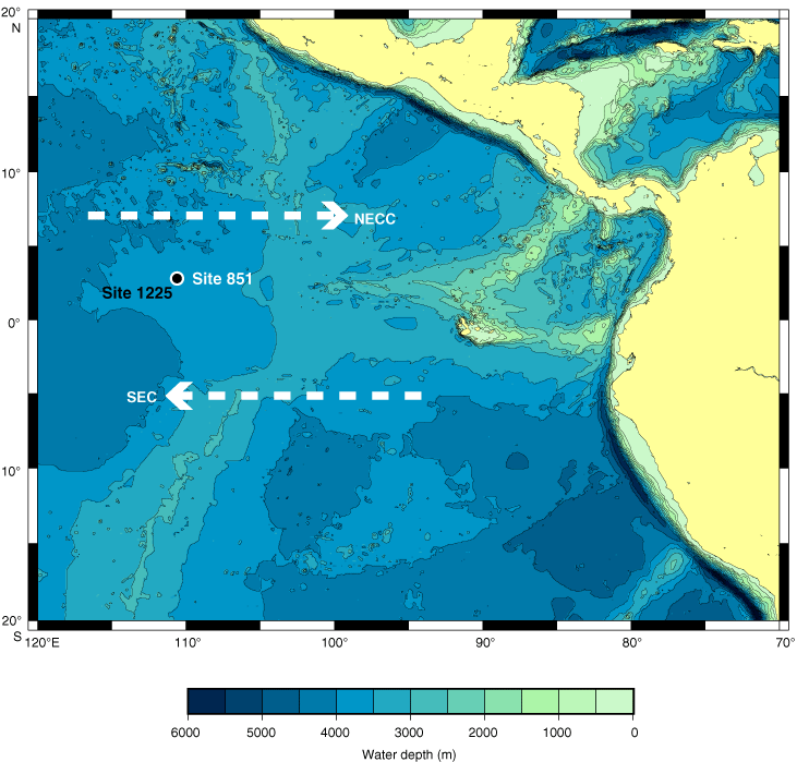 North Equatorial Current Figure F1 Location of ODP Leg 201 Site 1225 black circle and Leg