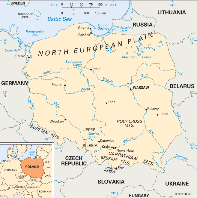A closer look of Poland as seen in a map of the North European Plains.