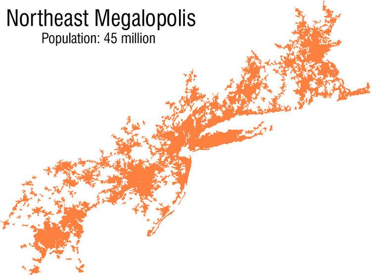 Northeast megalopolis Northeast megalopolis population 45 million BosNyWash