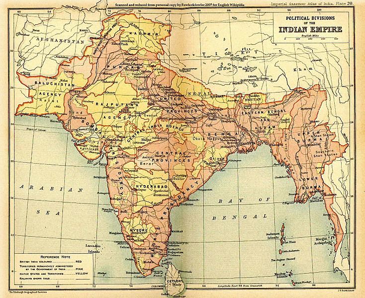 A 1909 map of the British Indian Empire