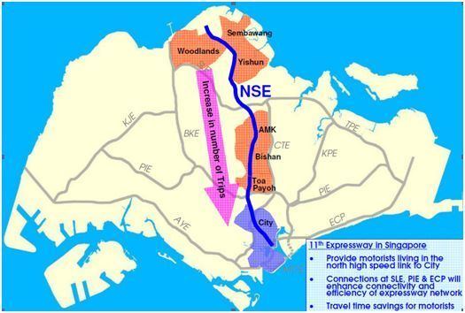 The map of 11th Expressway in Singapore, North-South Expressway