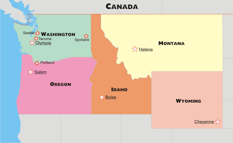 Northwestern United States Northwestern US political map by freeworldmapsnet