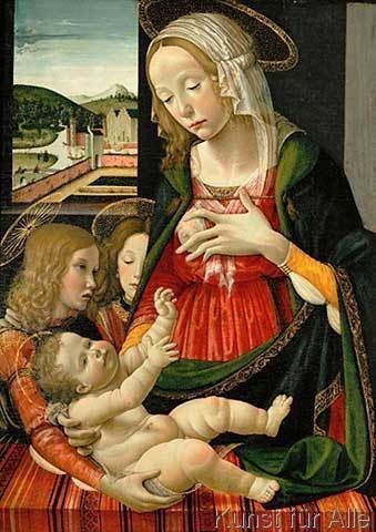 Nursing Madonna Fine Art Reproduction Madonna nursing the infant Jesussurroun by