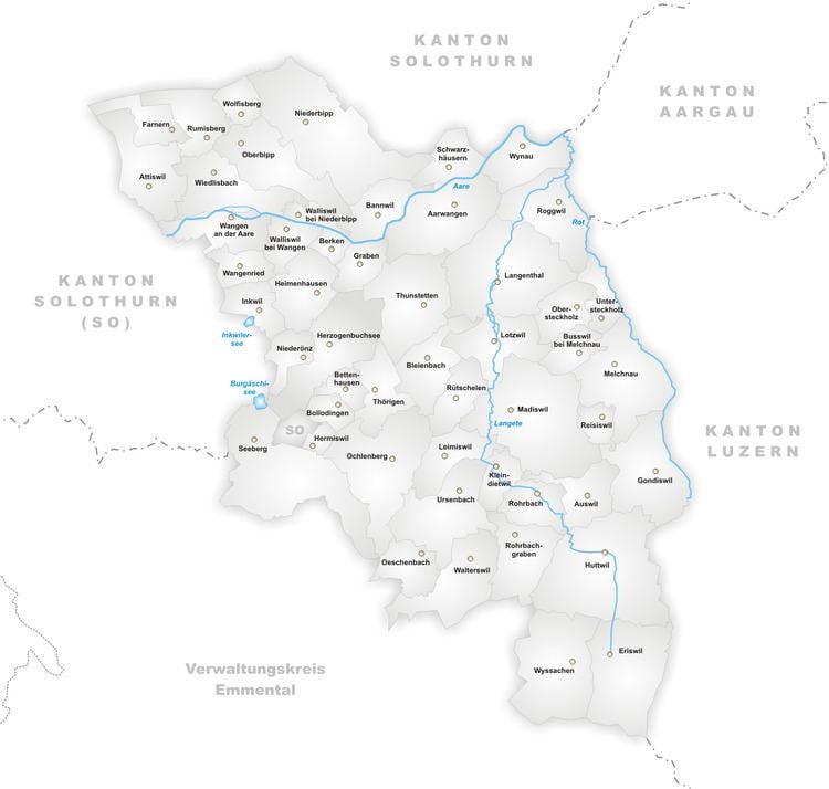 Oberaargau FileKarte Gemeinden des Verwaltungskreis Oberaargaupng Wikimedia
