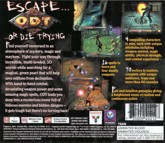 O.D.T. ODT Escape Or Die Trying Box Shot for PlayStation GameFAQs