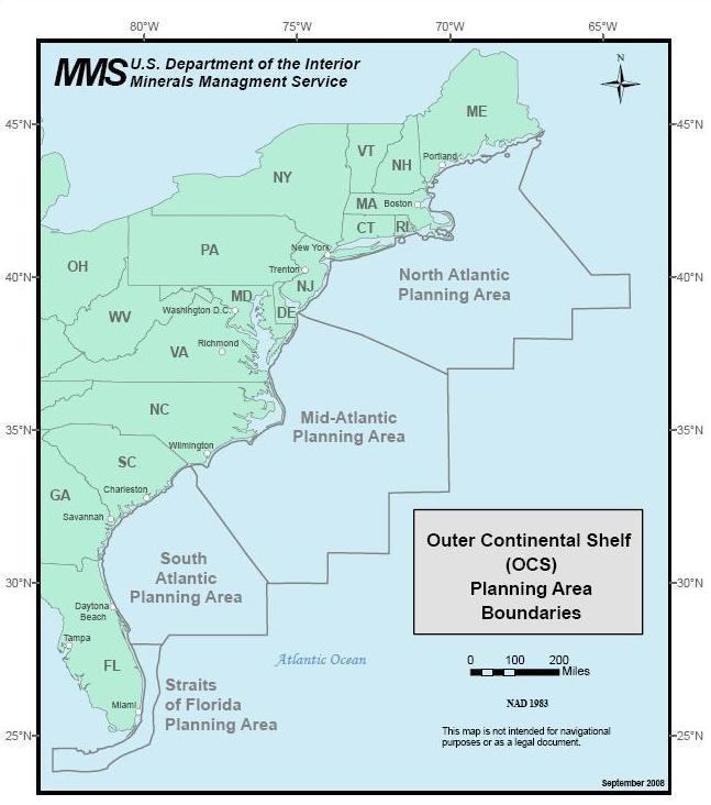 Offshore drilling on the Atlantic coast of the United States