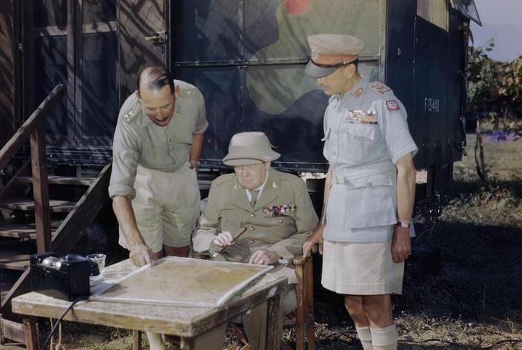 Oliver Leese Winston Churchill discussing the battle situation in Italy with the