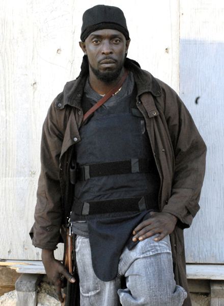 Omar Little s portrayed by Michael K Williams wearing a black vest and brown jacket in a scene from the HBO TV series The Wire, 2002.