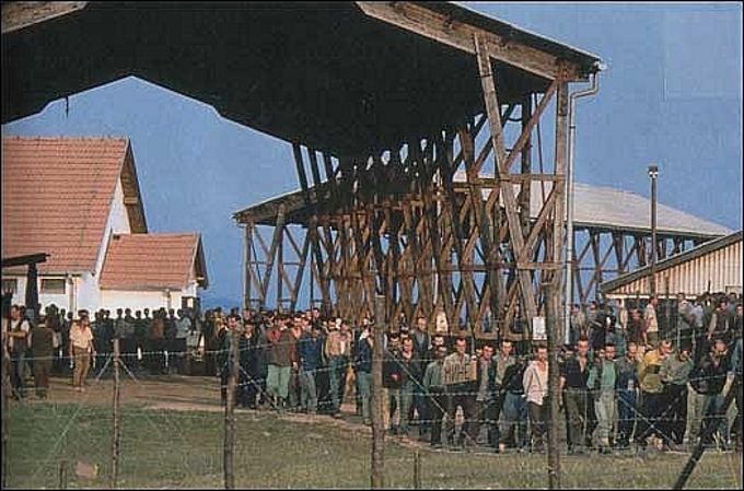 Prisoners in Omarska concentration camp in Bosnia, 1992