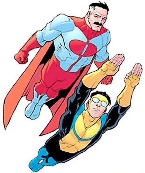 The comics heroes, Invincible and Omni-Man