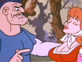 A man smiling while looking at Little Riding Hood in a scene from the 1976 live-action animated erotic film, Once Upon a Girl