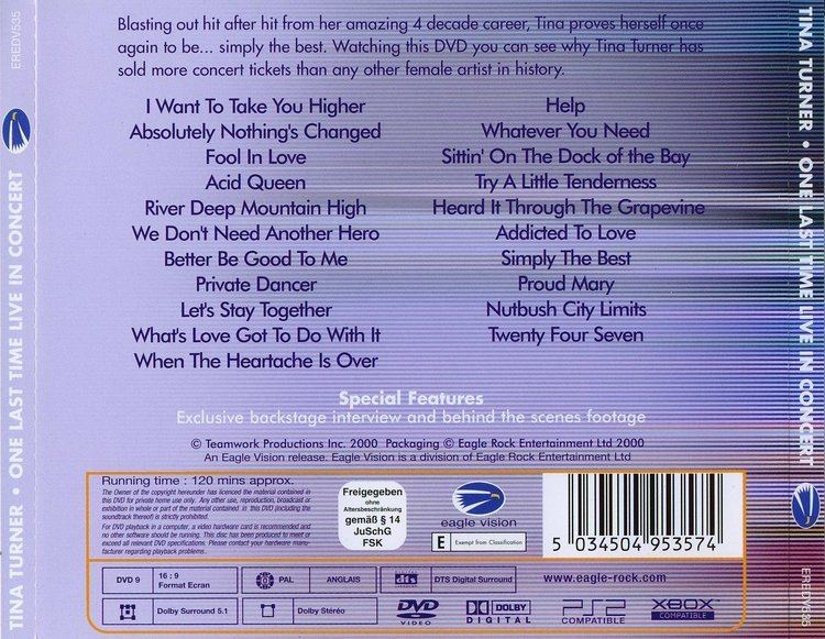 One Last Time Live in Concert Copertina cd Tina Turner One Last Time Live in Concert Back