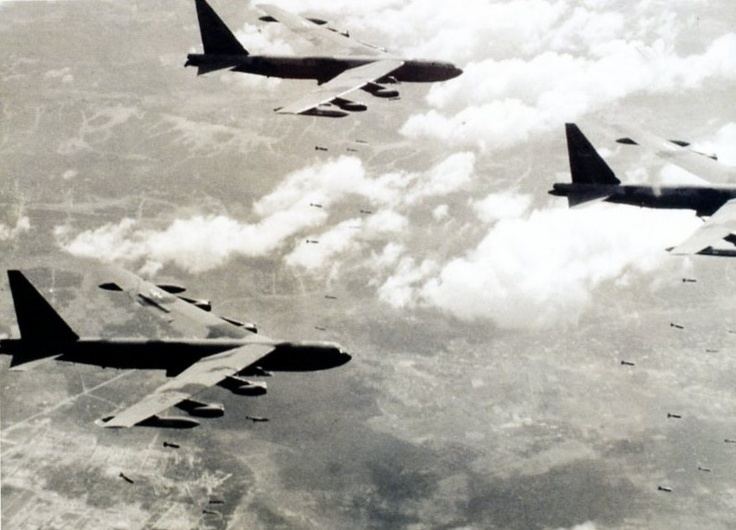 Operation Arc Light B5239s drop 1000 lb bombs during Operation Arc Light Nov 1965