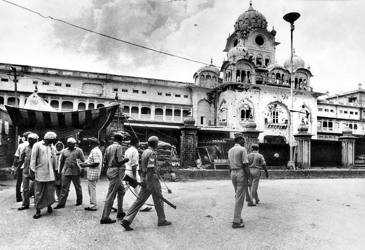 Attack on the Golden Temple where a big explosion occurred and the temple was surrounded by the Indian Army and civilians.