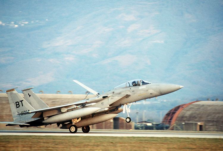 Operation Deny Flight FileA 53rd Fighter Squadron F15C Eagle aircraft returns to base