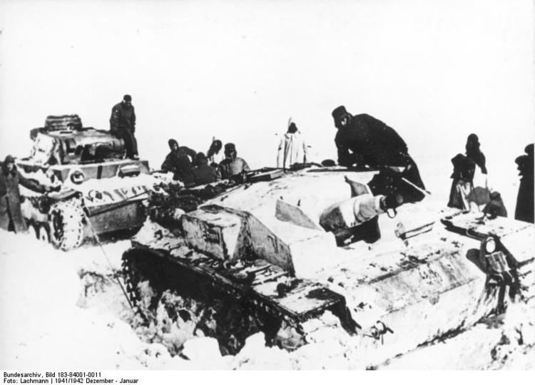German tank stuck in heavy snow in Russia