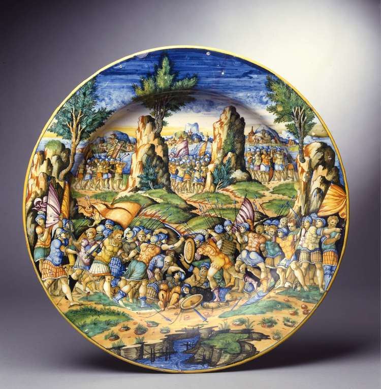 Orazio Fontana Orazio Fontana Urbino 15101571 A Majolica plate with a battle