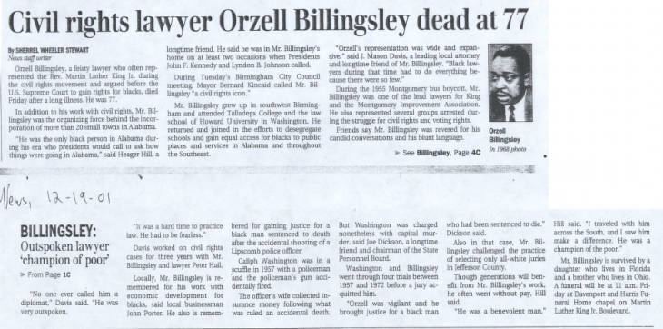 Orzell Billingsley Civil rights lawyer Orzell Billingsley dead at 77 Newspaper