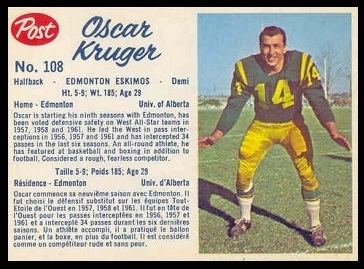 Oscar Kruger Oscar Kruger 1962 Post CFL 108 Vintage Football Card Gallery