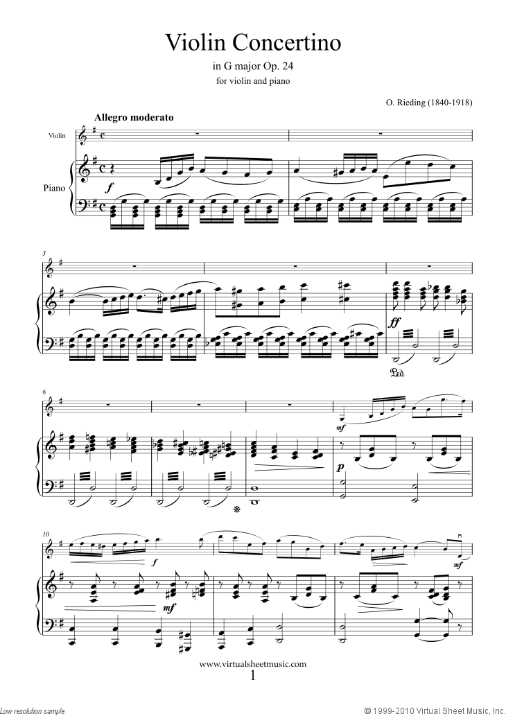 Oskar Rieding Rieding Concertino in G major Op24 sheet music for