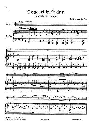 Oskar Rieding Oskar Rieding Concerto In G Op34 ScoreParts Sheet