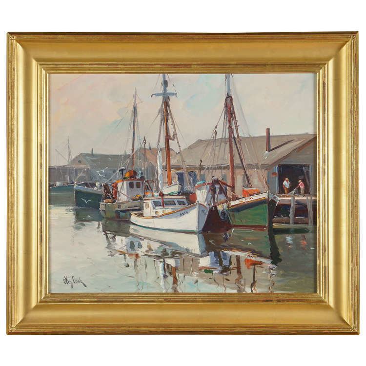 Otis Cook American Oil on Canvas Gloucester Harbor by Otis Cook at 1stdibs