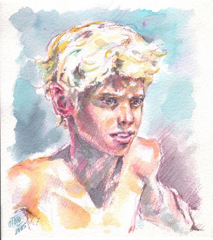 A painting by Otto Lohmuller featuring a naked boy with blonde hair.