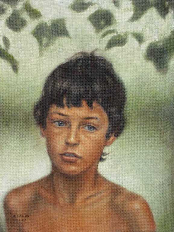 A painting by Otto Lohmuller featuring a naked boy with curly black hair.