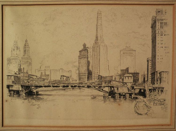Otto Schneider (artist) OTTO SCHNEIDER 18751946 etching Chicago From the River by