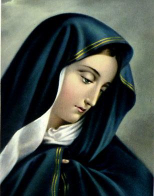 Portrait of Our Lady of Sorrows wearing a blue veil