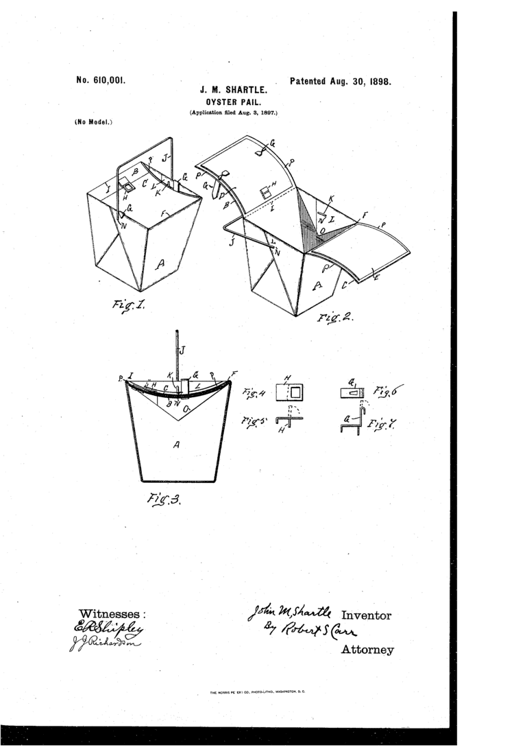 Oyster pail Patent US610001 Oysterpail Google Patents