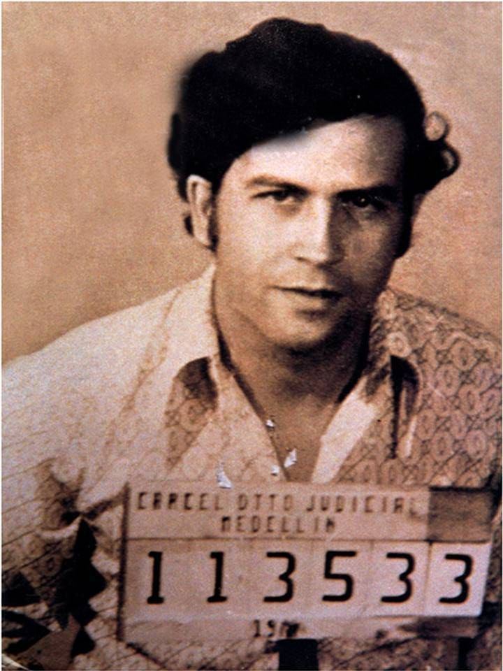 Pablo Emilio Escobar Gaviria with a placard.