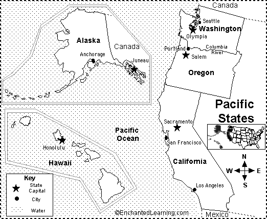 Pacific States Pacific US States MapQuiz Printout EnchantedLearningcom