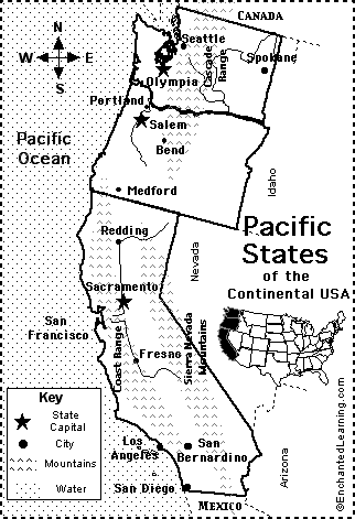 Pacific States Pacific States MapQuiz Printout EnchantedLearningcom