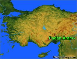 A map showing the location of Paddan Aram