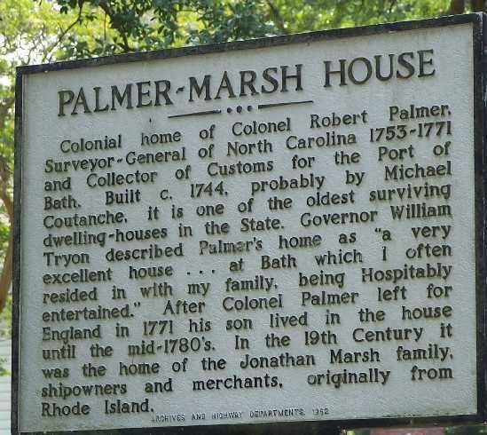 Palmer-Marsh House Beaufort Co NC Historical Markers