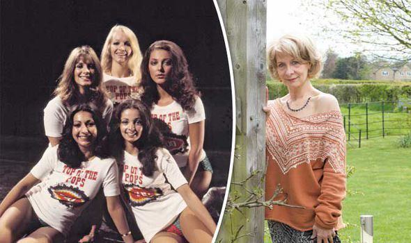 On left, all the five members of Pan's People posing on stage. On right, Pan's People member Dee Dee Wilde in a farm.