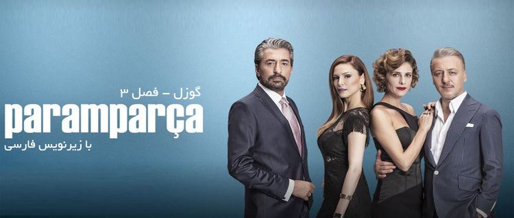 Poster of "Paramparça", a Turkish television drama series featuring Erkan Petekkaya, Nurgül Yeşilçay, Ebru Özkan and Barış Falay.