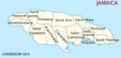 Map of administrative divisions of Parishes of Jamaica