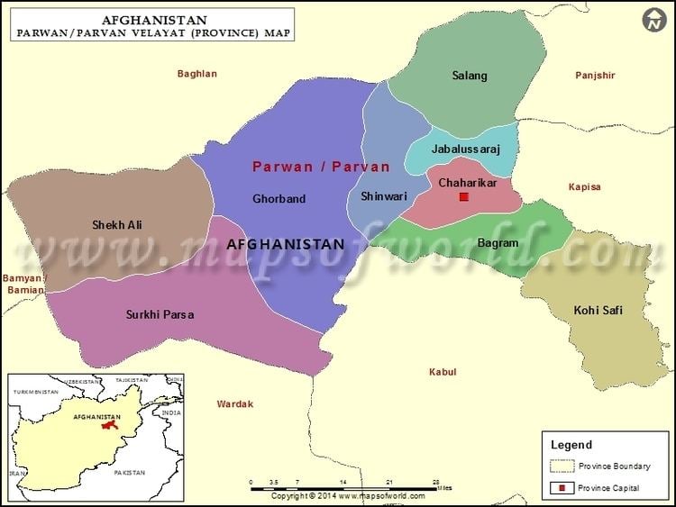 Parwan Map Map of Parwan Province Velayat Afghanistan