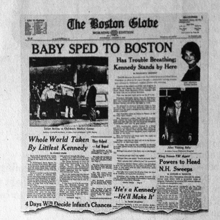 The death of Patrick Bouvier Kennedy and Jacqueline Kennedy's child featured in the Boston Globe newspaper