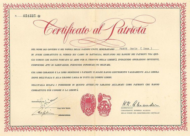 Patriot's Certificate